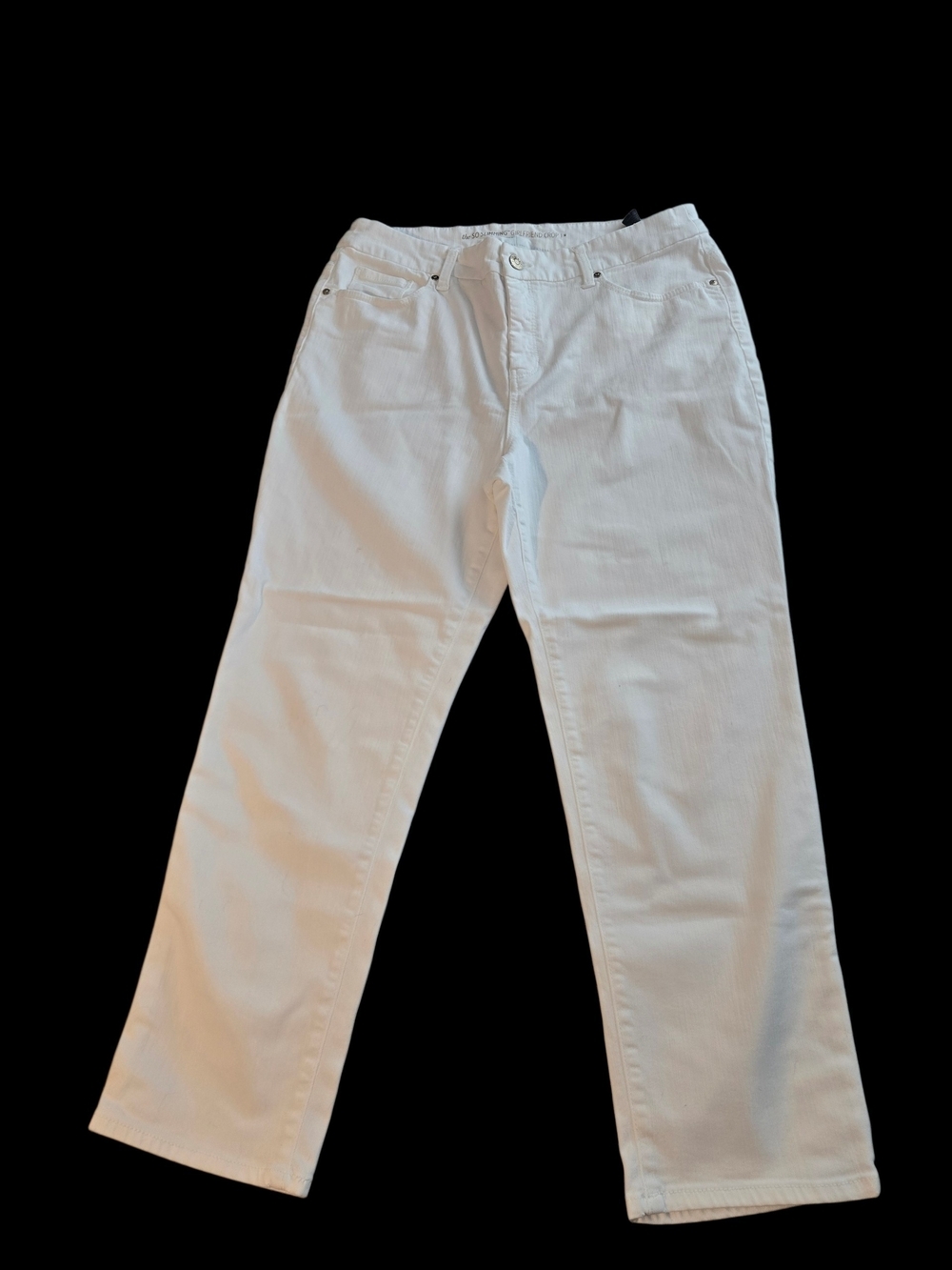 Chico's 2 (US 12) White Denim So Slimming Girlfriend Cropped Jeans 5 Pocket